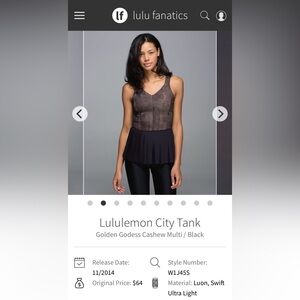 Lululemon Athletica Metallic Black Tank Top